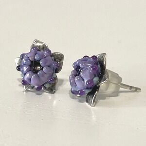 Sterling Silver Petite Purple Flower Stud Earrings‎ Glass Lampwork Earrings
